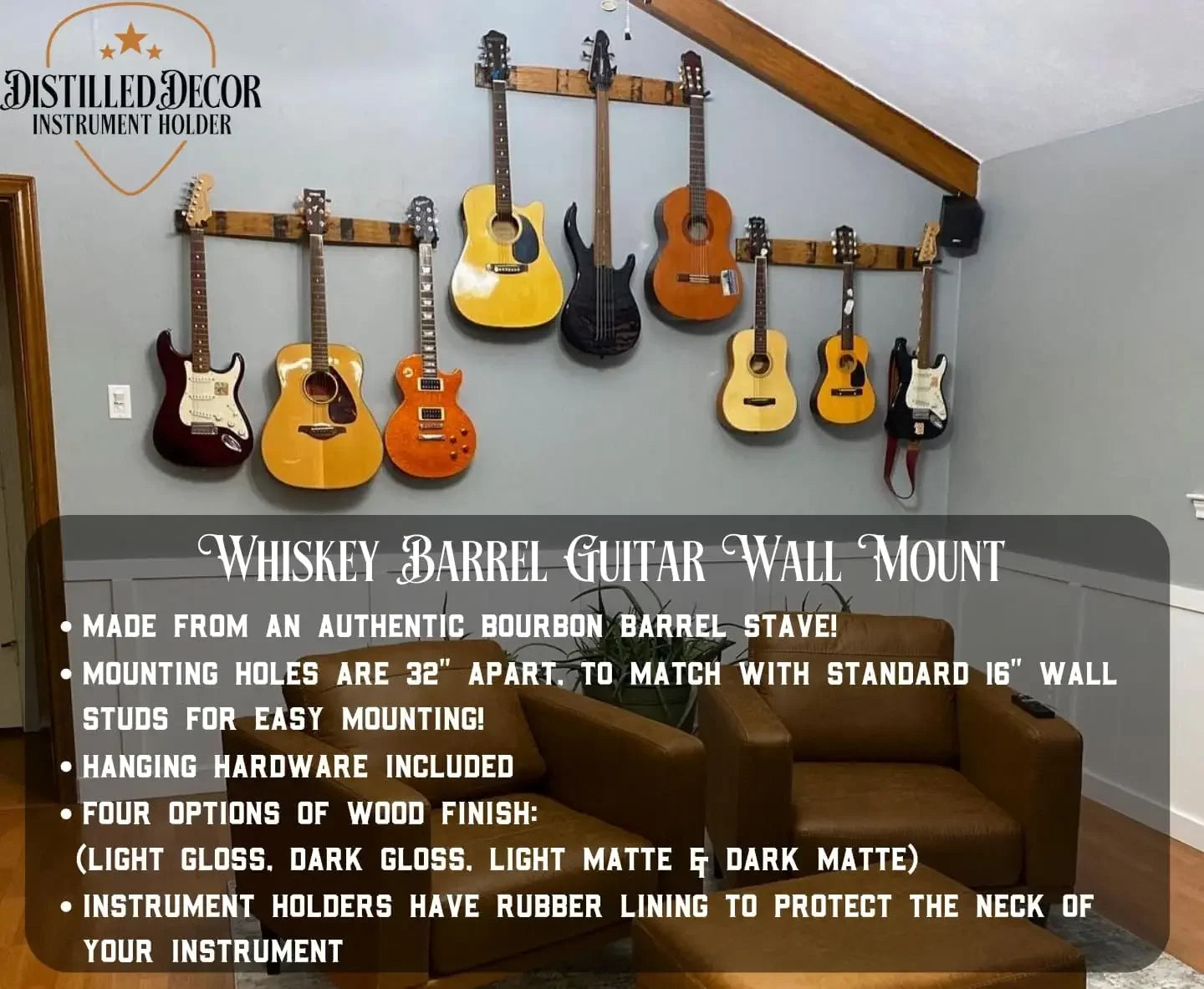 Whiskey Barrel 3-Guitar Wall Mount