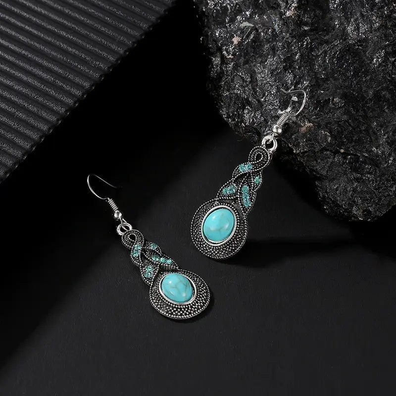 3pcs Inlaid Turquoise Necklace and Earrings Set