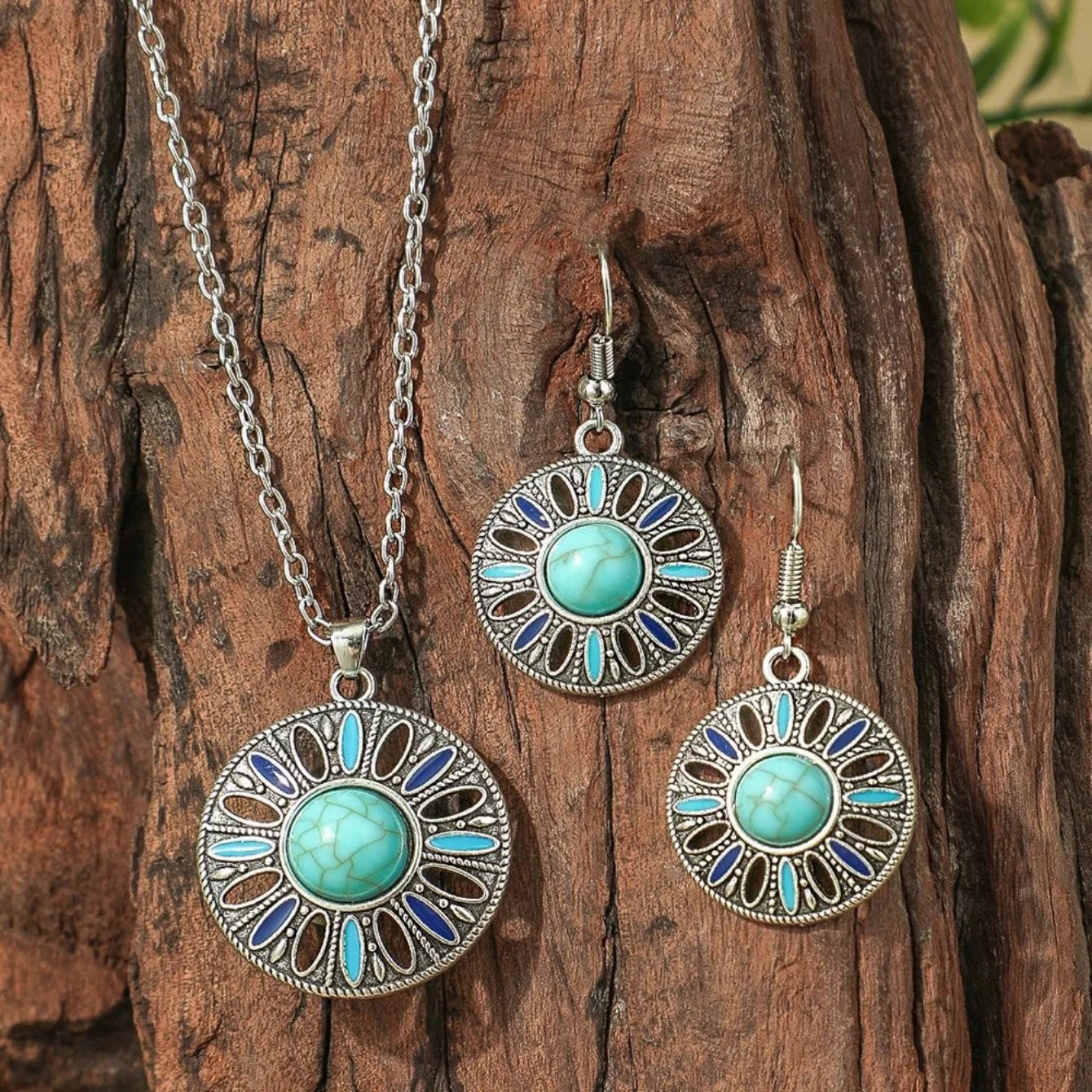 Simple Turquoise Earrings Jewelry Set