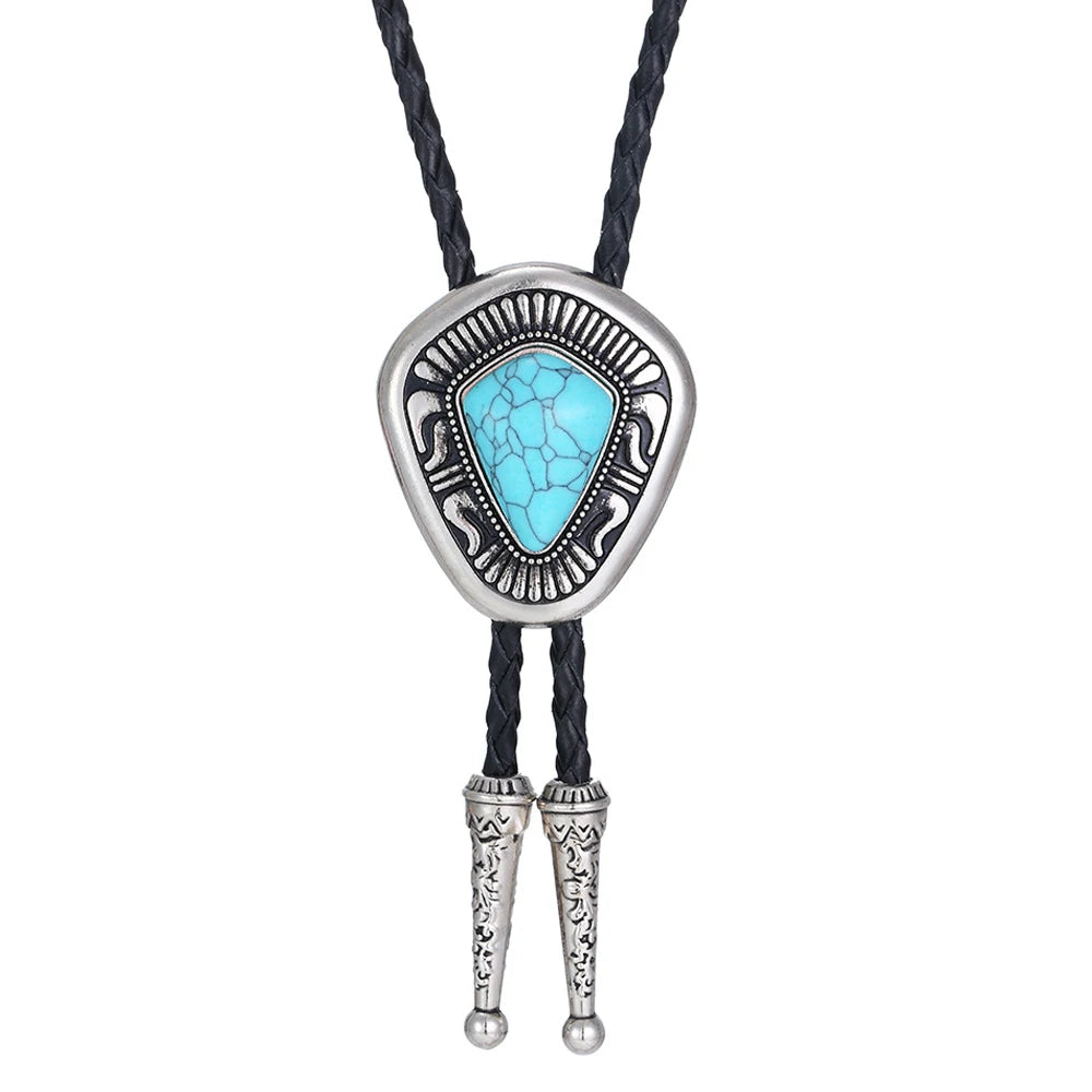 Natural Turquoise Water Drop Diamond Shape Bolo Tie