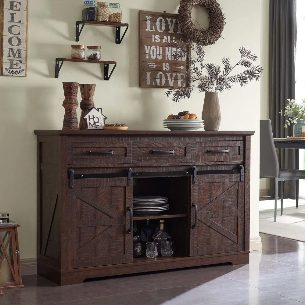 Farmhouse Buffet Cabinet, 53” Sideboard Cabinet w/3 Drawers