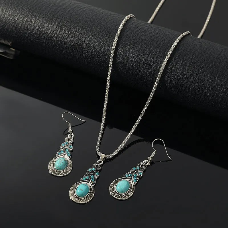 3pcs Inlaid Turquoise Necklace and Earrings Set