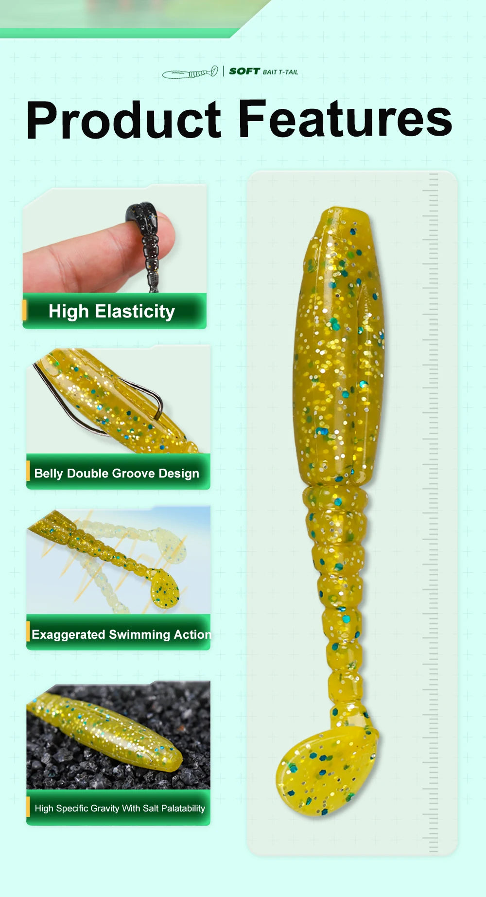 Long Thread T-Tail Soft Plastic Worm Fishing Lure