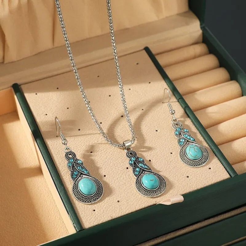 3pcs Inlaid Turquoise Necklace and Earrings Set