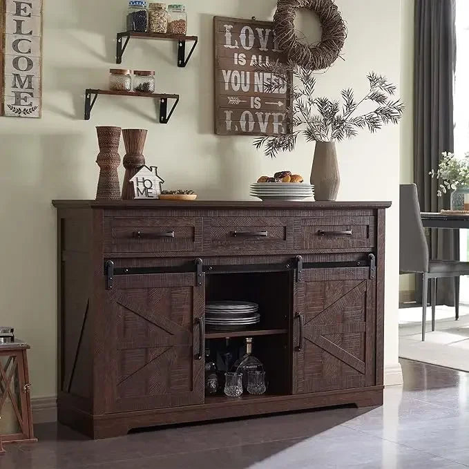 Farmhouse Buffet Cabinet, 53” Sideboard Cabinet w/3 Drawers