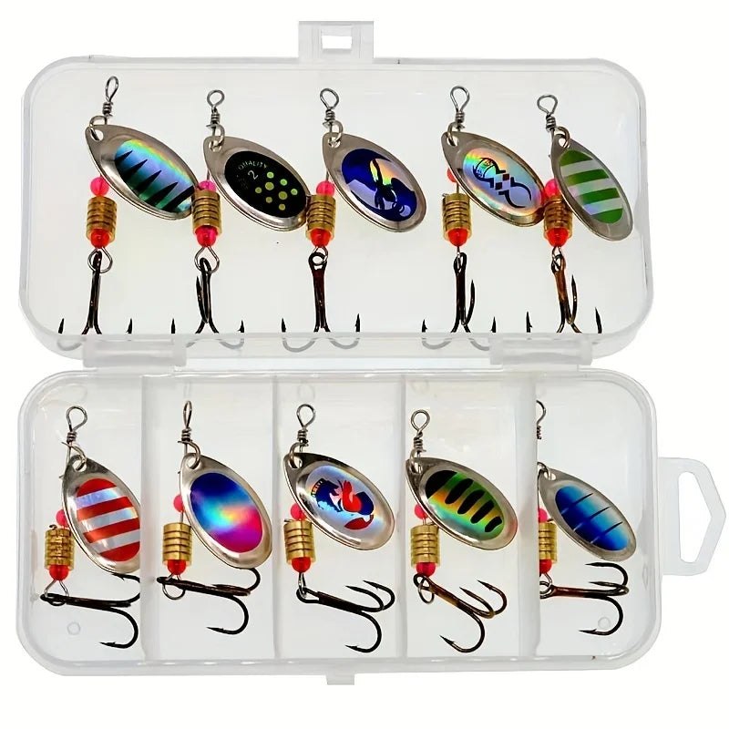 10 pcs Spinner Lures with Treble Hook & Metal Spoon