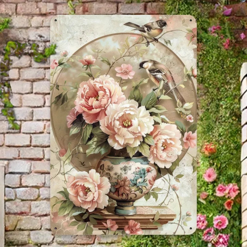 Rustic Iron Wall Hanging - Flowers and Birds