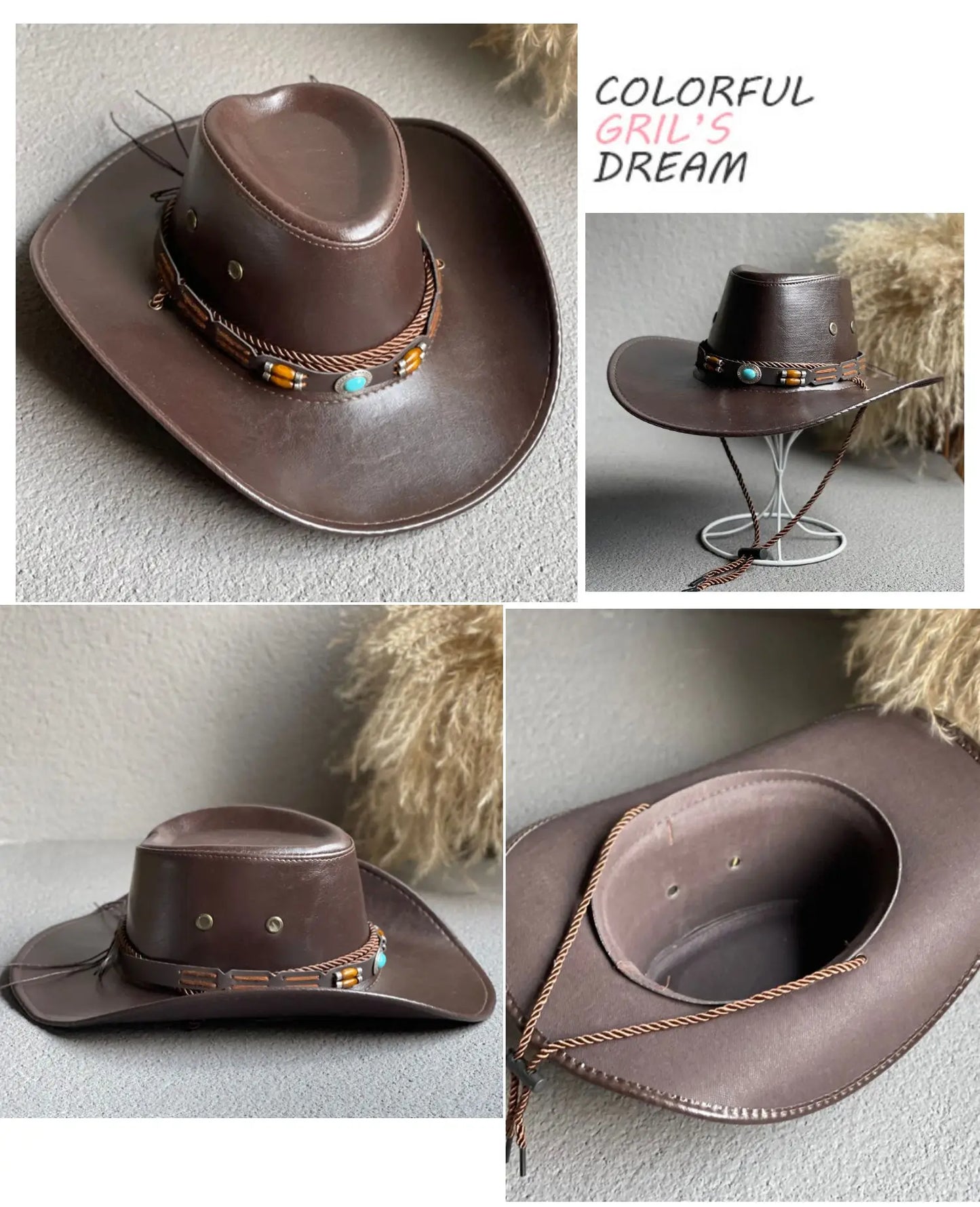 Faux Leather Cowboy Hats