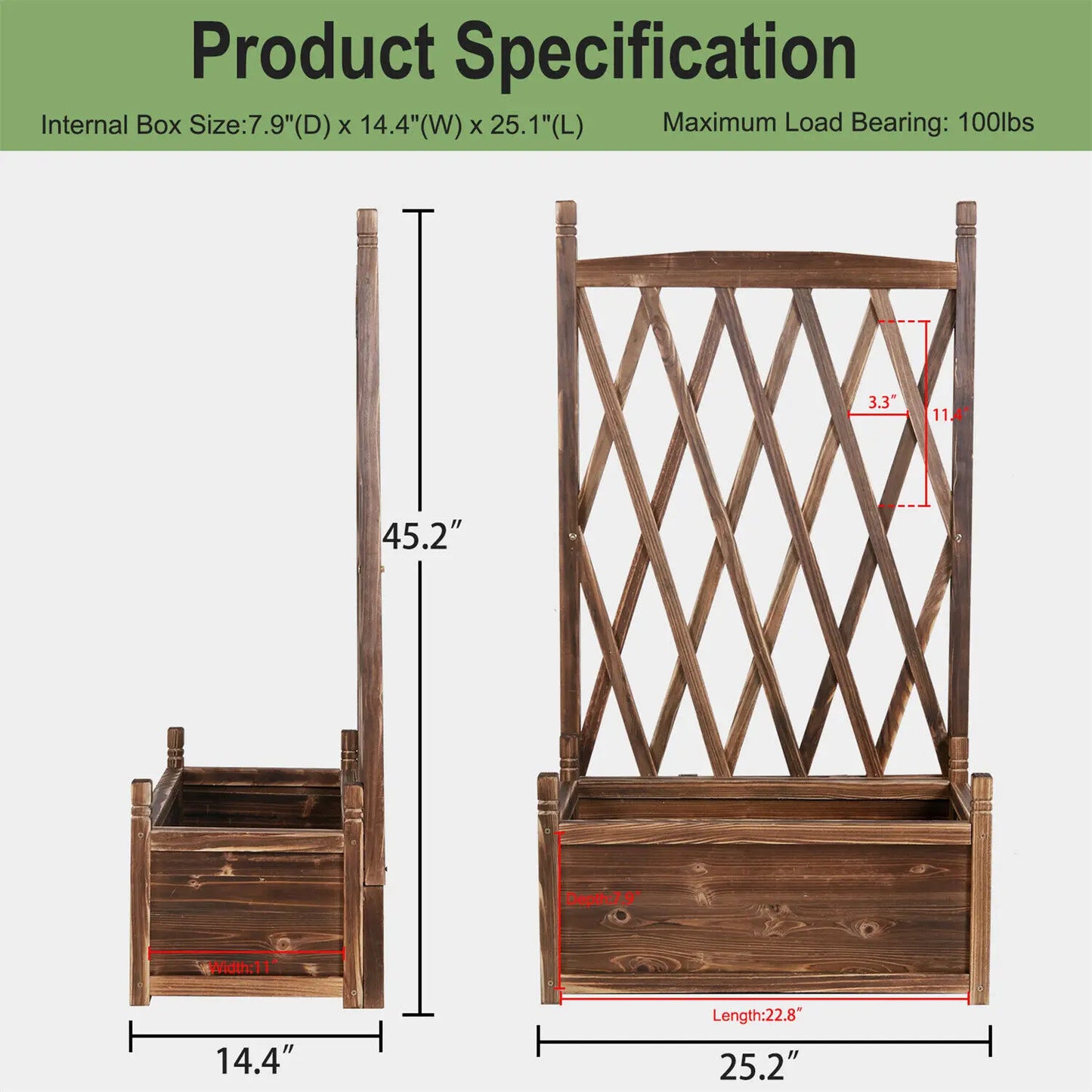 Wooden Raised Garden Bed with Climbing Trellis