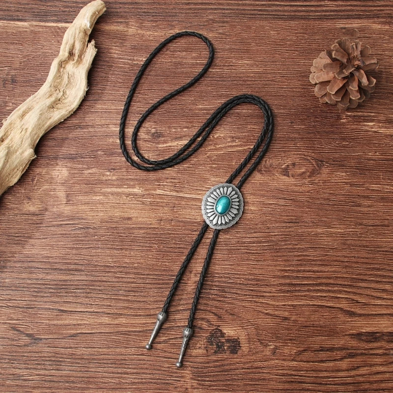 Western Carved Turquoise Bolo Tie