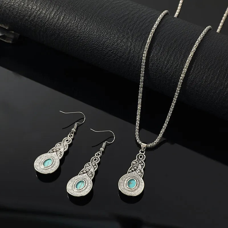 3pcs Inlaid Turquoise Necklace and Earrings Set