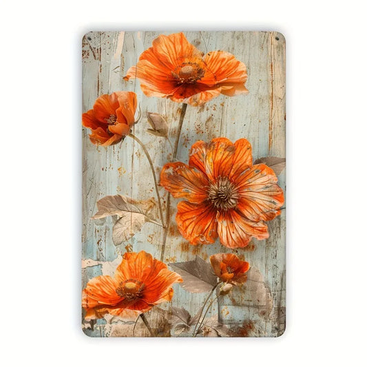 Vintage Orange Flower Wrought Iron Wall Art