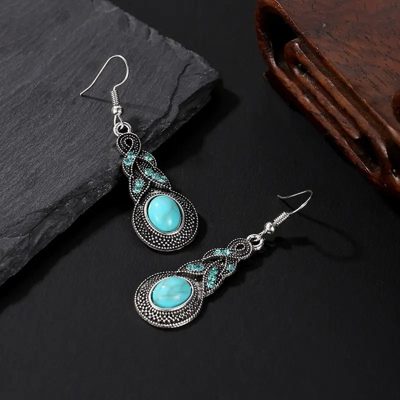 3pcs Inlaid Turquoise Necklace and Earrings Set