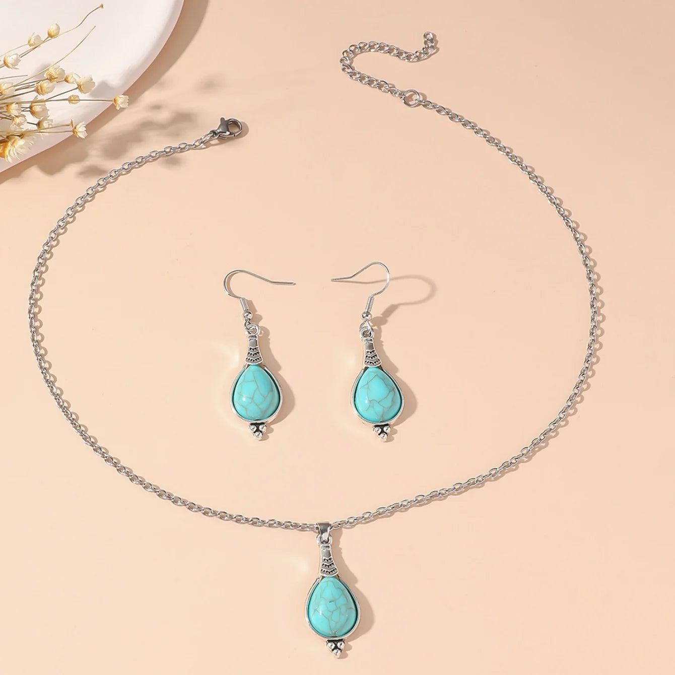 Simple Turquoise Earrings Jewelry Set