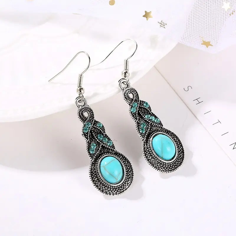 3pcs Inlaid Turquoise Necklace and Earrings Set