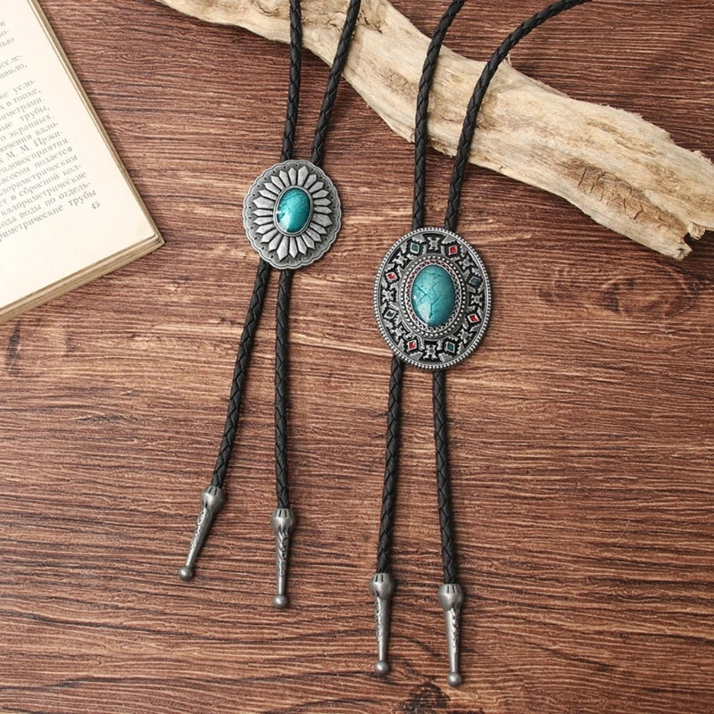 Western Carved Turquoise Bolo Tie