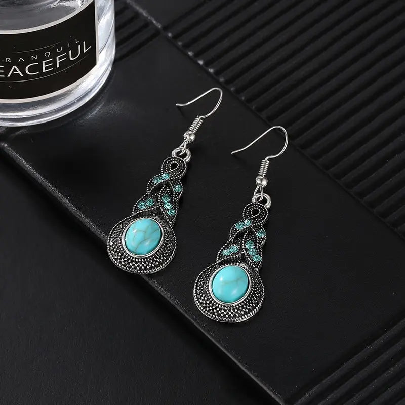 3pcs Inlaid Turquoise Necklace and Earrings Set