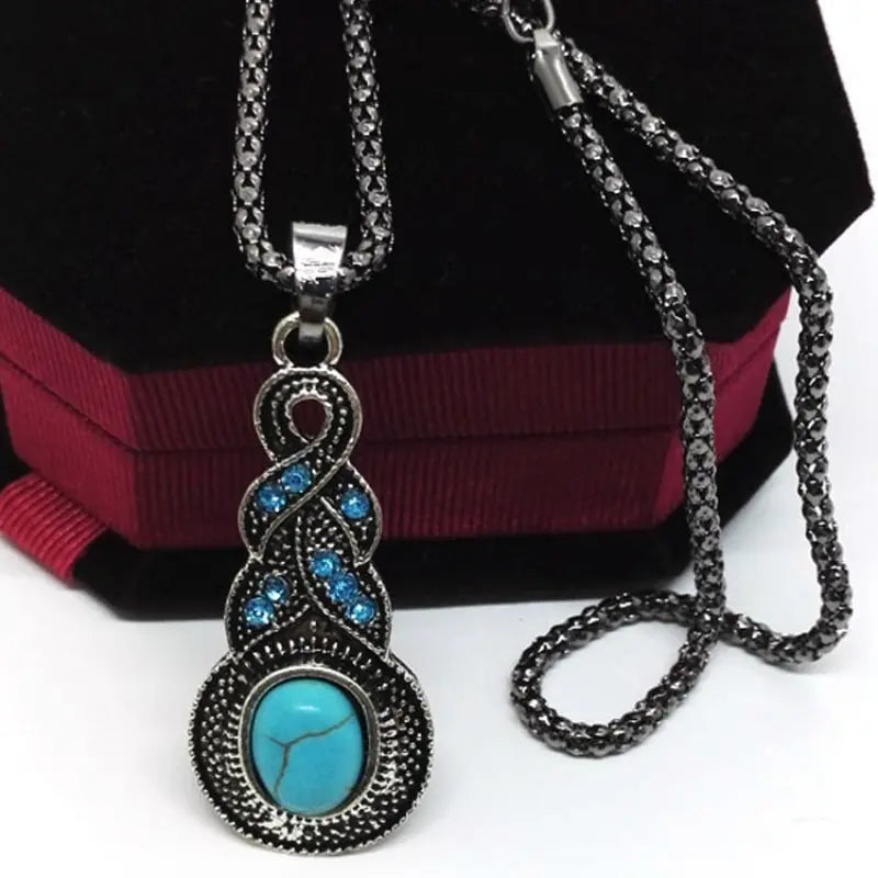 3pcs Inlaid Turquoise Necklace and Earrings Set