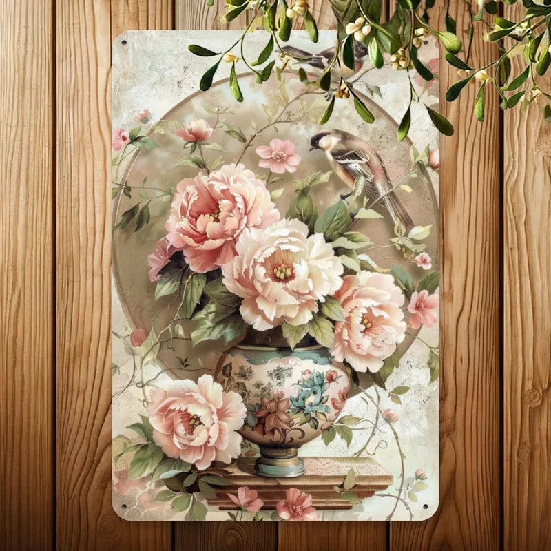 Rustic Iron Wall Hanging - Flowers and Birds