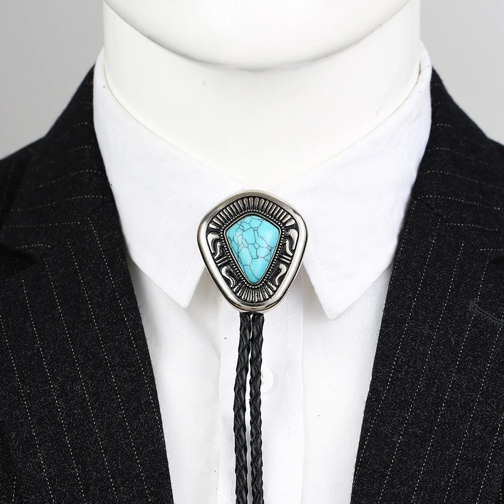 Natural Turquoise Water Drop Diamond Shape Bolo Tie