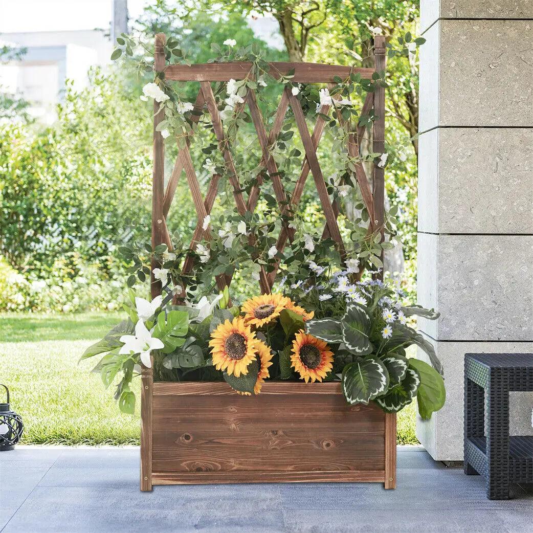 Wooden Raised Garden Bed with Climbing Trellis