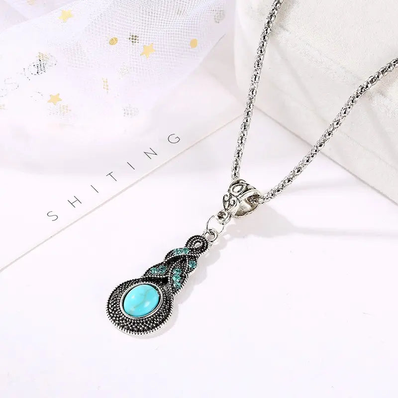 3pcs Inlaid Turquoise Necklace and Earrings Set