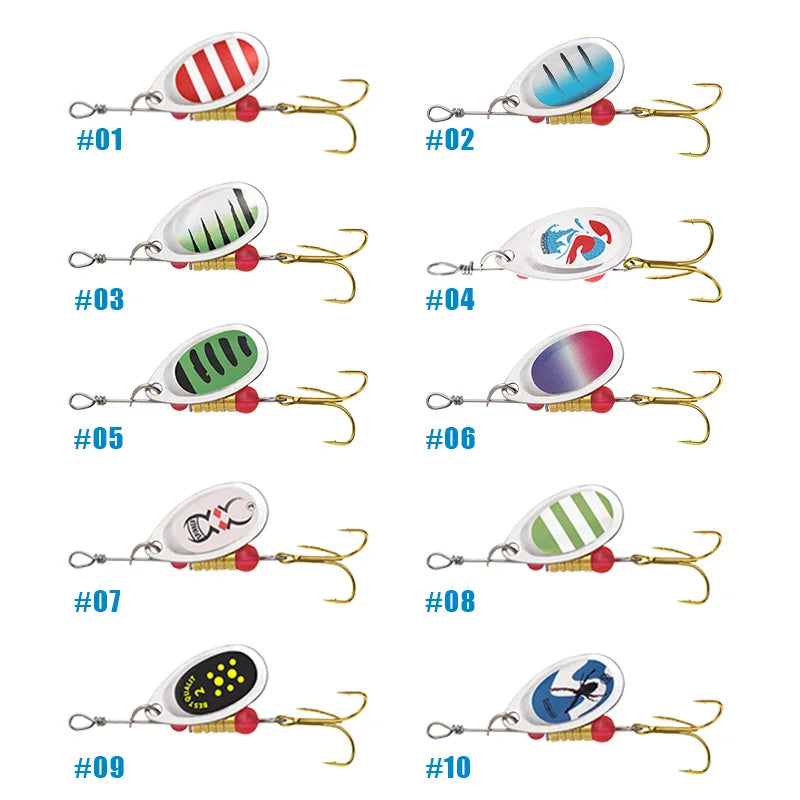 10 pcs Spinner Lures with Treble Hook & Metal Spoon