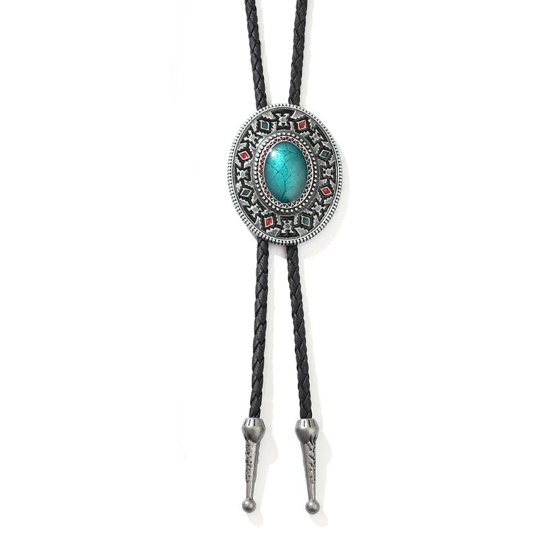 Western Carved Turquoise Bolo Tie