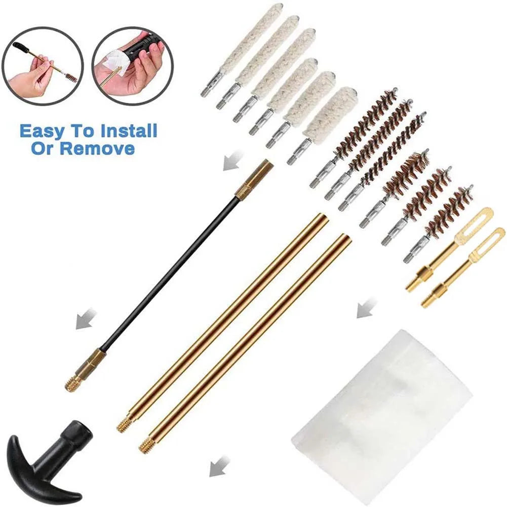 19 Pcs Gun Barrel Cleaning Kit for Handgun Rifle Pistol Gun Brush Tool for .22/.38/9mm/.40/.45 Caliber