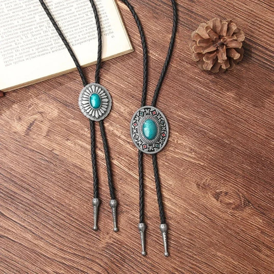 Western Carved Turquoise Bolo Tie