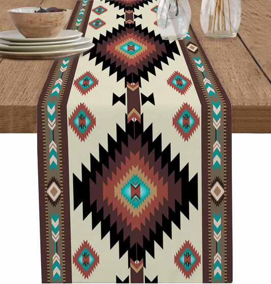 Southwestern Geometric Linen Table Runner