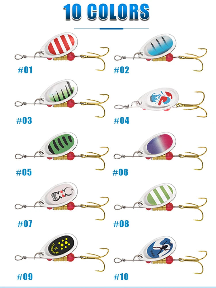 10 pcs Spinner Lures with Treble Hook & Metal Spoon