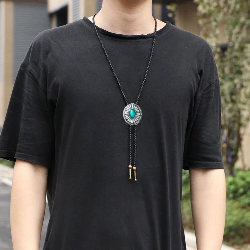 Western Carved Turquoise Bolo Tie