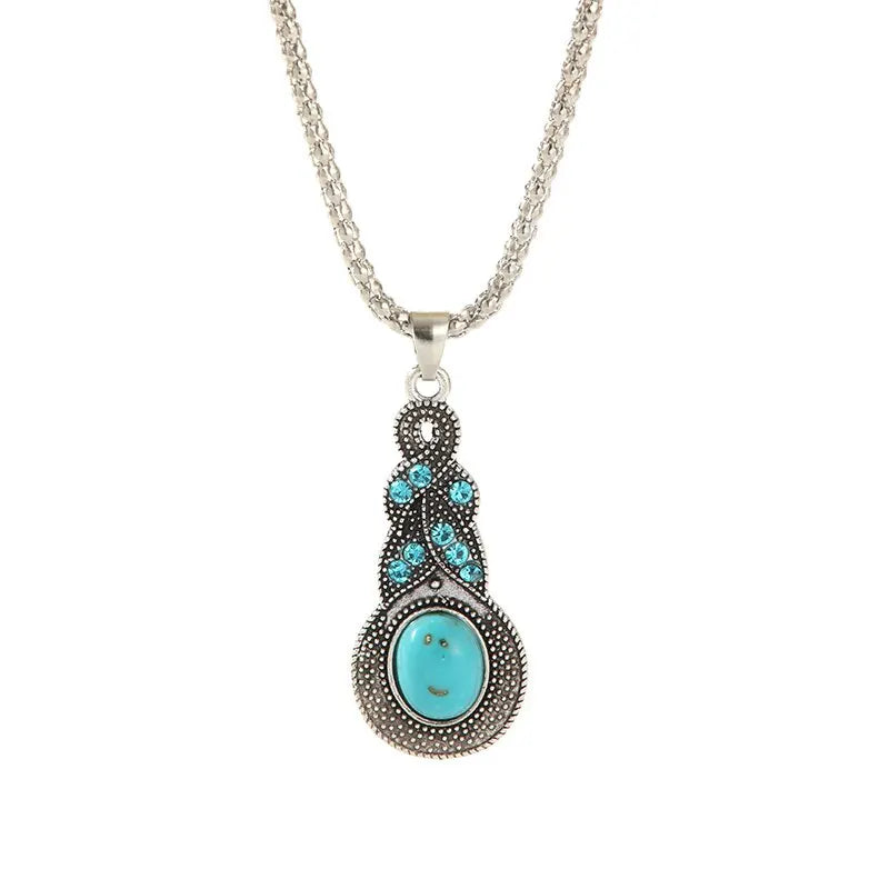 3pcs Inlaid Turquoise Necklace and Earrings Set