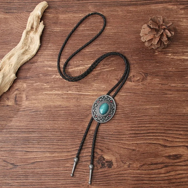 Western Carved Turquoise Bolo Tie