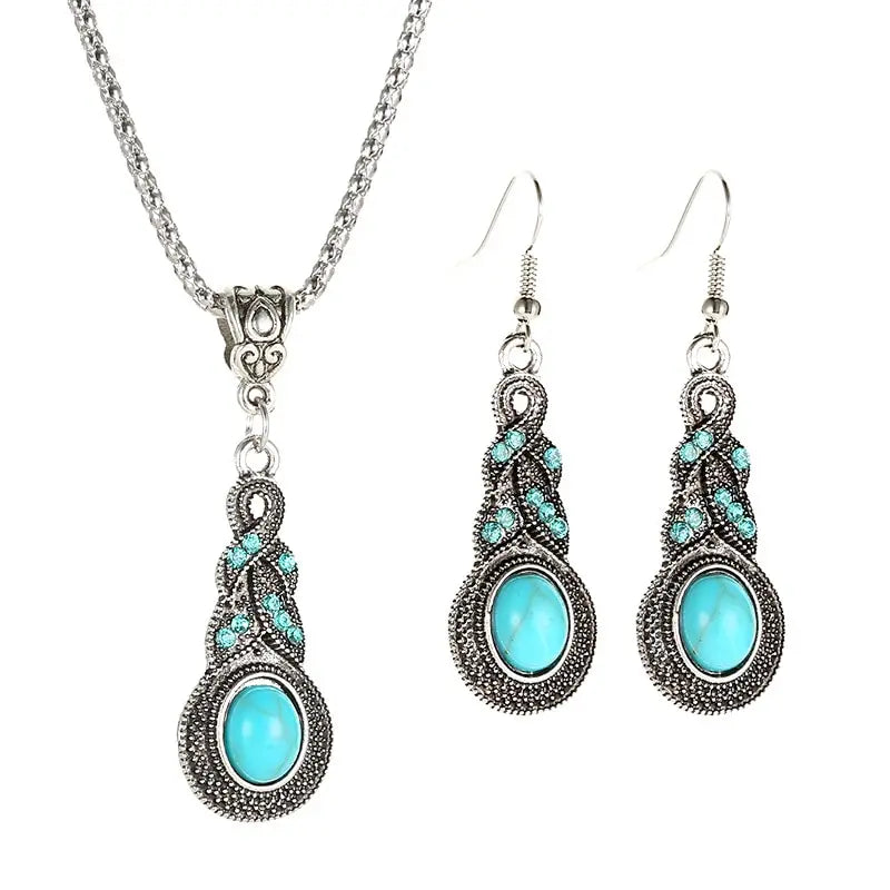 3pcs Inlaid Turquoise Necklace and Earrings Set