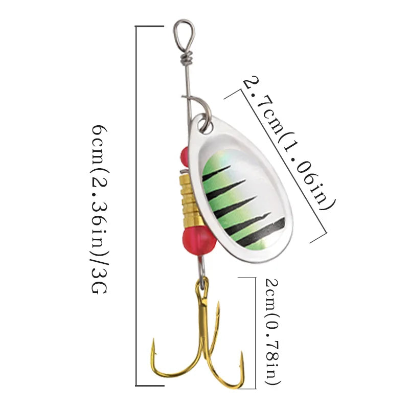 10 pcs Spinner Lures with Treble Hook & Metal Spoon